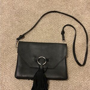 Street Level Black Crossbody Bag with Tassel